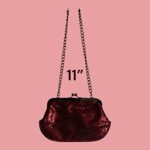 Express Ruby Red Beaded Snap Close Evening Bag with Chain Strap